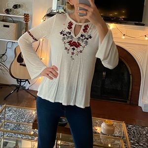 Floral Embroidered Keyhole Top